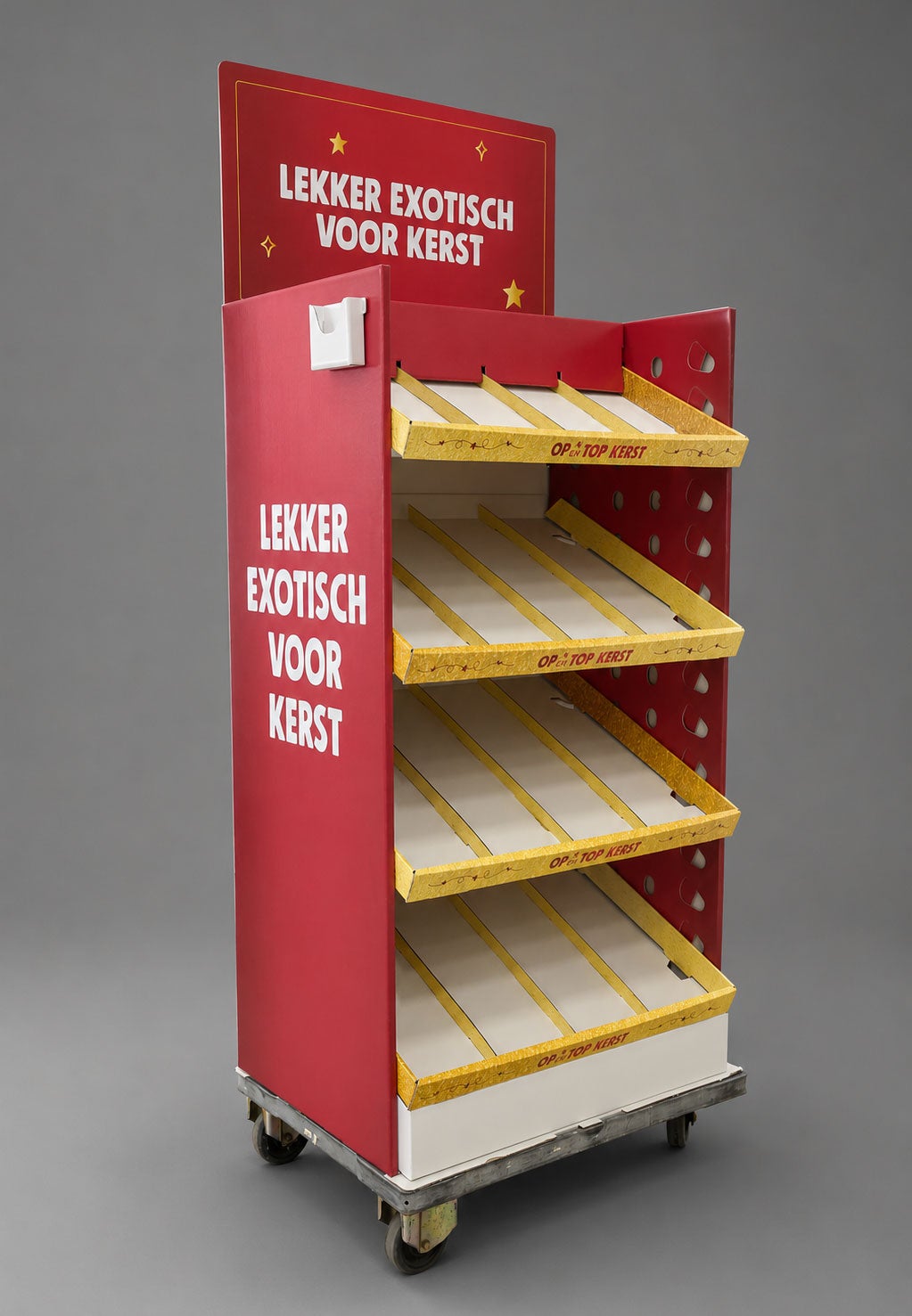 Brede Standaard Palletdisplay met Schuine Trays Brede Standaard Palletdisplay met Schuine Trays