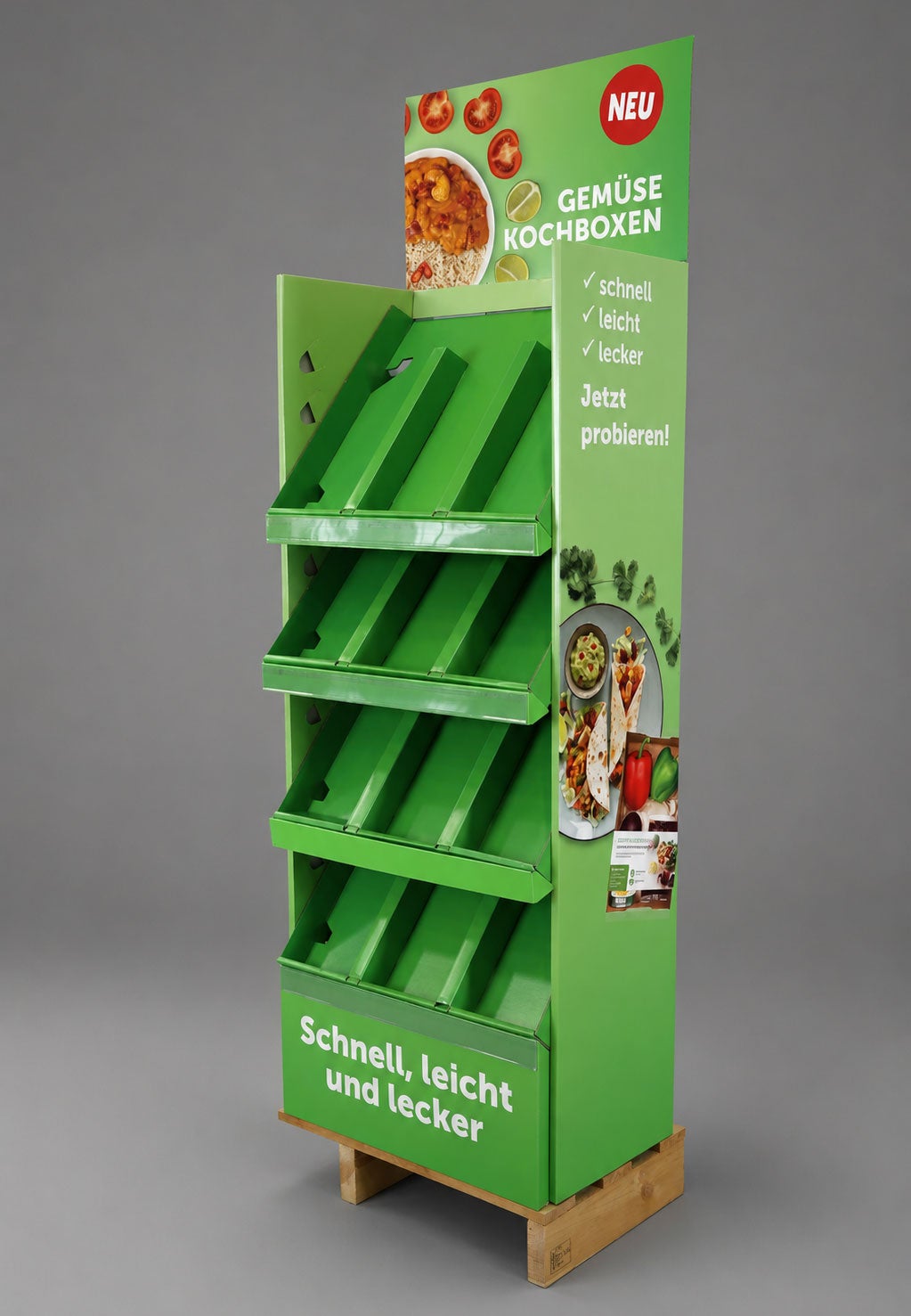 Standaard Palletdisplay met Schuine Trays Standaard Palletdisplay met Schuine Trays