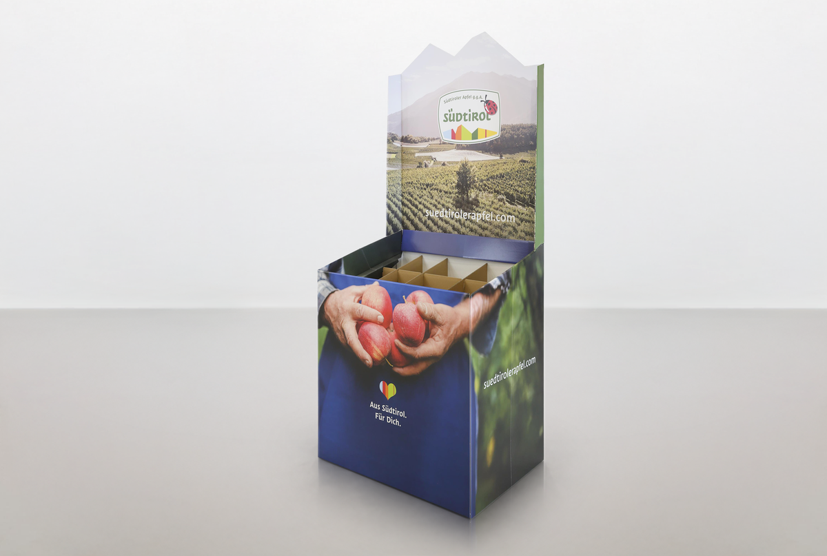 Kartonnen palletdisplay - Sudtiroler Apfel - Holbox Kartonnen palletdisplay - Sudtiroler Apfel - Holbox